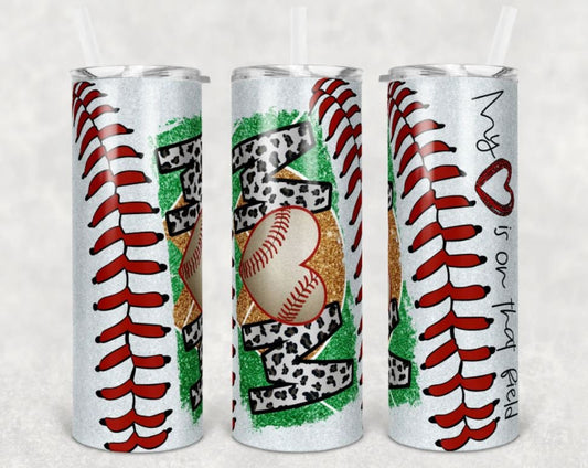 20 oz Skinny Tumbler, Baseball Mom, Leopard, Heart, Stainless Steel Tumbler