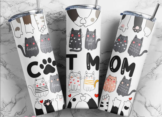 20 oz Skinny Tumbler, Cat Mom,  Stainless Steel Tumbler