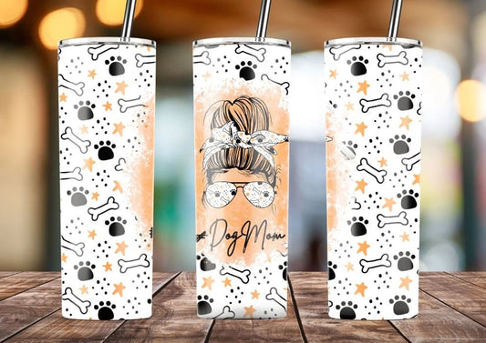 Dog Mom Tumbler , Dog Mom Gift, Dog Mom Cup, Paws, Bones, 20 oz Skinny Stainless Steel Tumbler