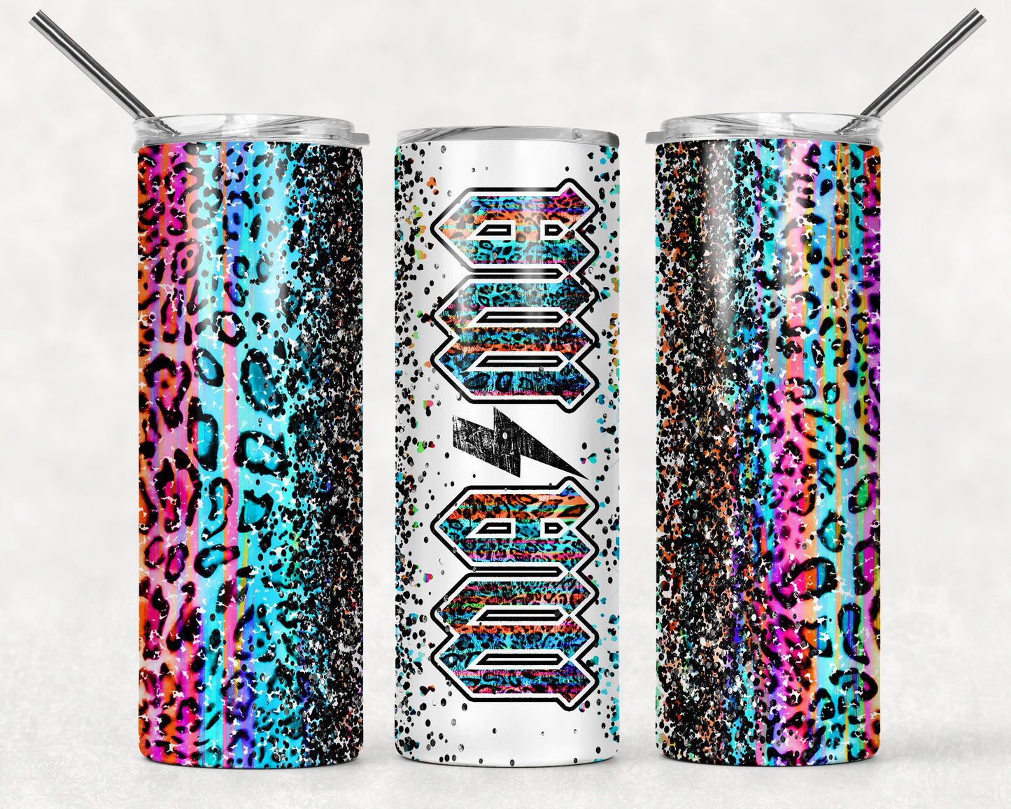 20 oz Skinny Tumbler, MAMA, Leopard, Rock & Roll, Stainless Steel Tumbler