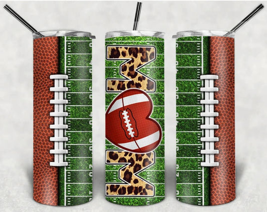 20 oz Skinny Tumbler, Football Mom, Leopard,  Stainless Steel Tumbler