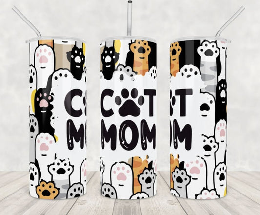 20 oz Skinny Tumbler, Cat Mom,  Stainless Steel Tumbler