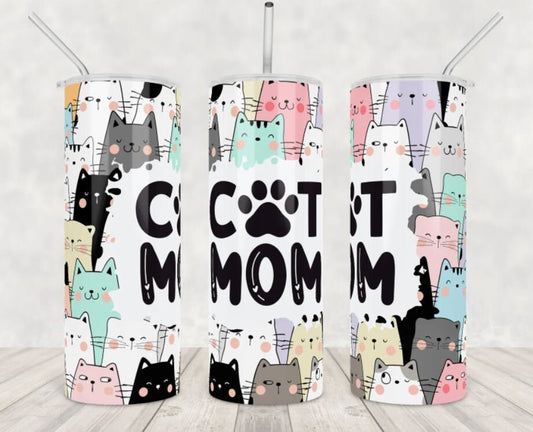 20 oz Skinny Tumbler, Cat Mom,  Stainless Steel Tumbler