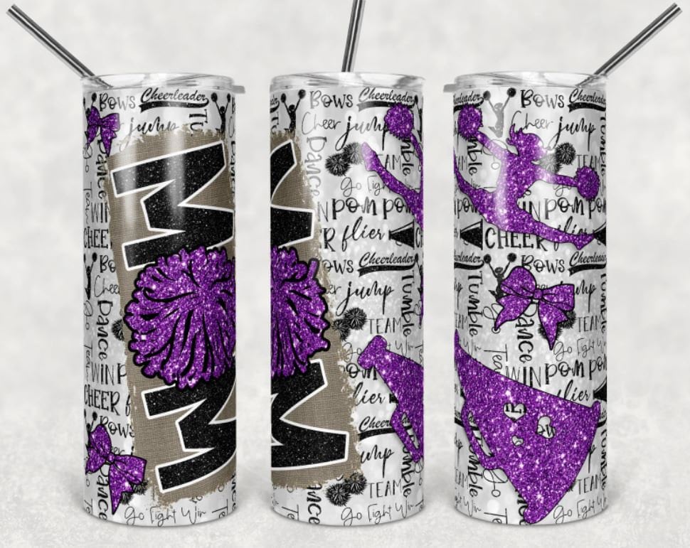 Cheer Mom Tumbler, Cheer Mom Gift, Purple Cheer Mom Cup, 20 oz. Stainless Steel Tumbler