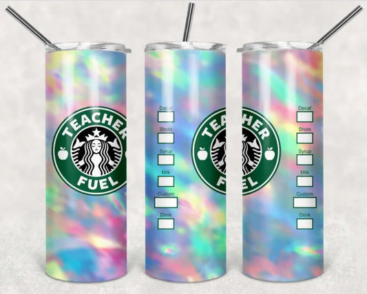 Teacher Fuel, Pastel, Tie dye, Stainless Steel Tumbler, 20 oz Skinny Tumbler