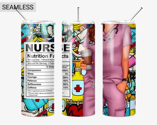 20 oz Skinny Tumbler, Nurse, Nutrition Facts, Stainless Steel Tumbler