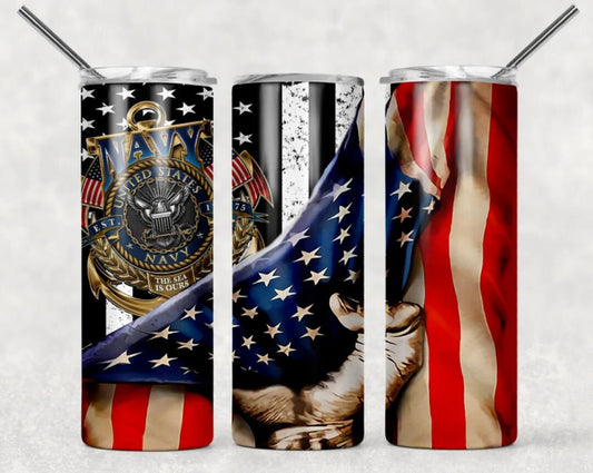 U.S. Navy, American flag, Patriotic, 20 oz Skinny Tumbler