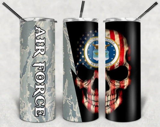 U.S. Air Force, American flag, Camo, Skull, 20 oz. Stainless Steel Tumbler