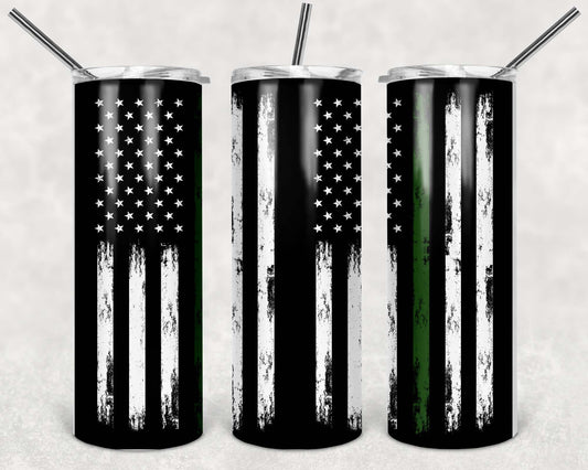 Thin Green Line, Military, Patriotic, American flag, Gift for Veteran, 20 oz Skinny Tumbler