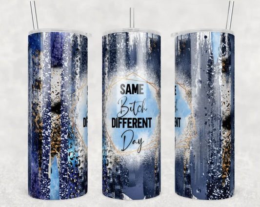 Same Bitch Different Day, Blue Glitter, Leopard, Gift for Bitch, 20 oz Skinny Tumbler