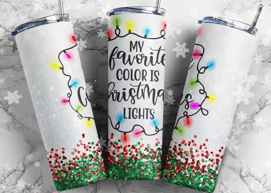 My Favorite Color is Christmas Lights, Christmas gift, 20 oz., Stainless Steel, Skinny Tumbler