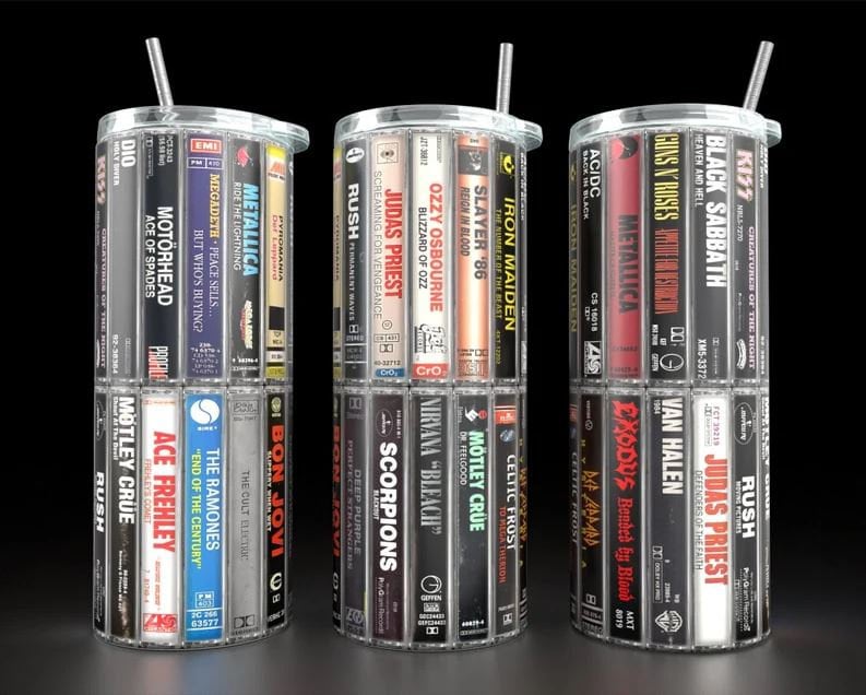 80s 90s Rock, Cassette Tape Tumbler, Classic Rock Bands, Vintage Classic Rock, Vinatge Rock Band, 20oz. Stainless Steel Skinny Tumbler