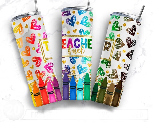 Teacher Fuel, Crayons, Hearts, 20 oz. Stainless Steel Tumbler