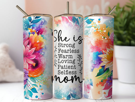 She is Mom tumbler, Mothers day gift, gift for mom, mom affirmation tumbler, mothersday gifts for mom, 20 oz Skinny Stainless Steel Tumbler