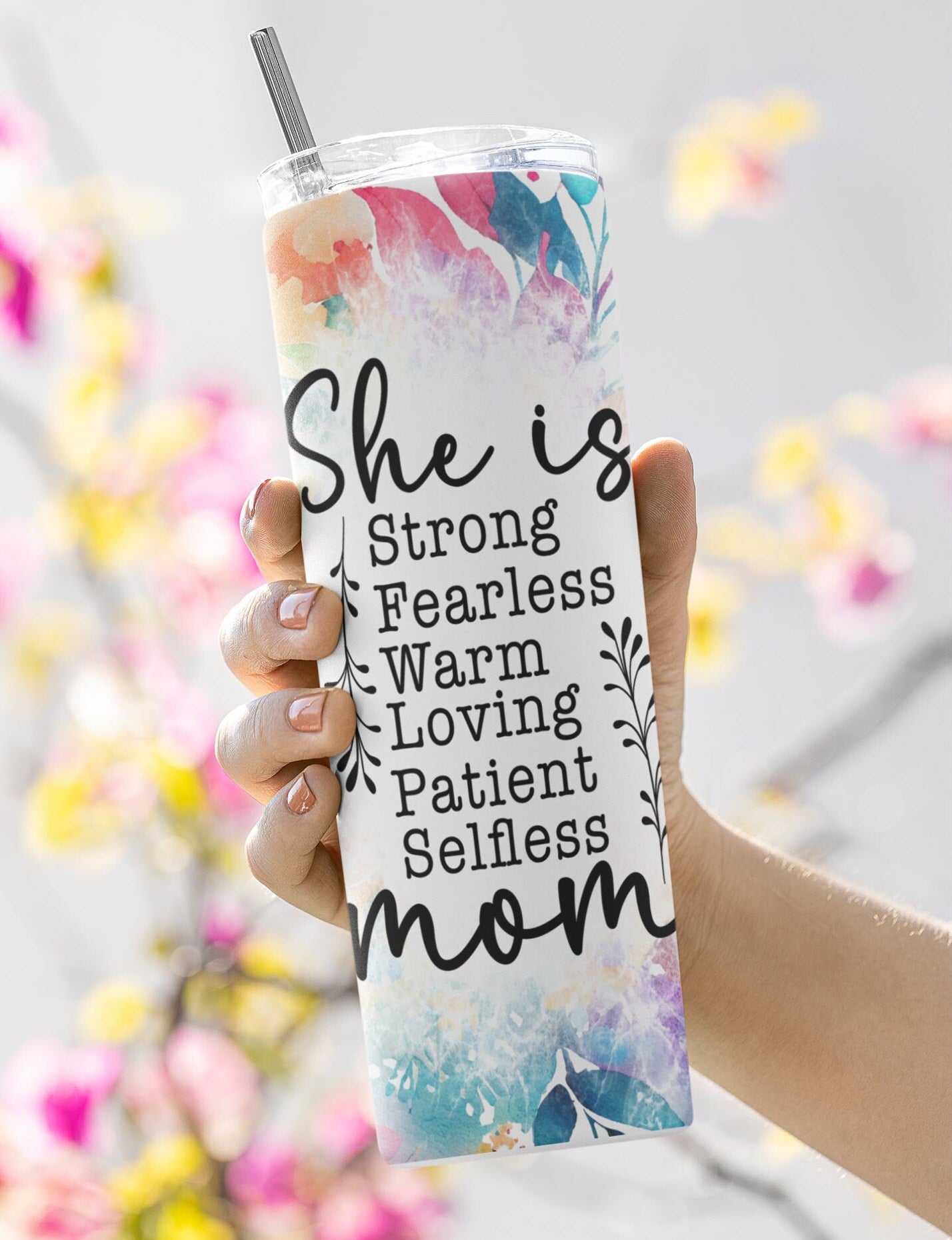 She is Mom tumbler, Mothers day gift, gift for mom, mom affirmation tumbler, mothersday gifts for mom, 20 oz Skinny Stainless Steel Tumbler