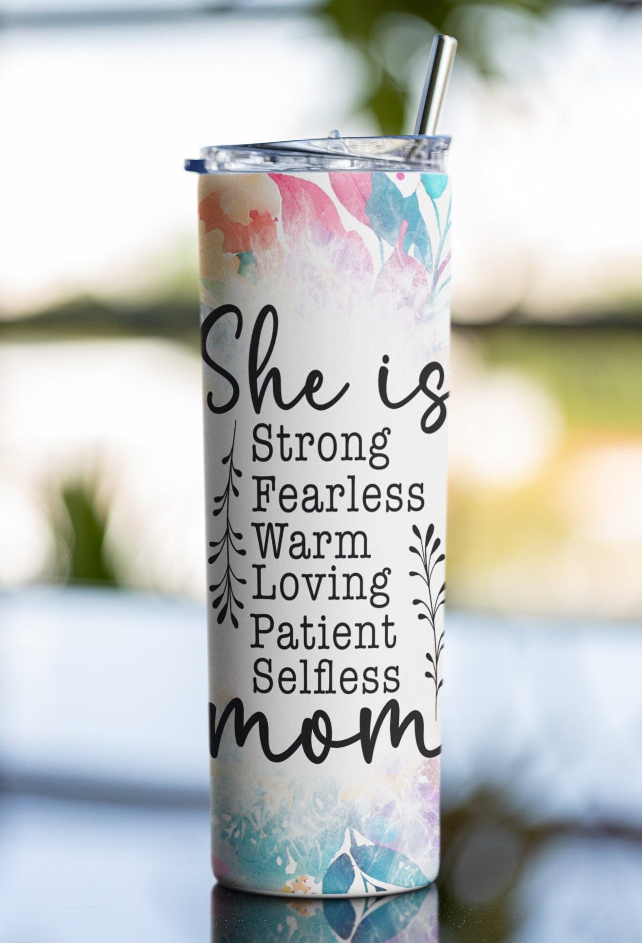 She is Mom tumbler, Mothers day gift, gift for mom, mom affirmation tumbler, mothersday gifts for mom, 20 oz Skinny Stainless Steel Tumbler